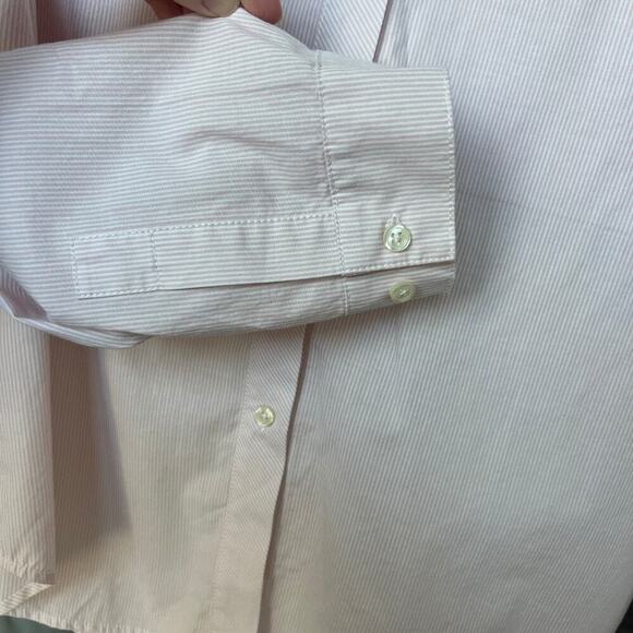 Current Elliot Pinstripe Cotton Poplin Oversized Button Down Shirt Pink NEW - Picture 2 of 7